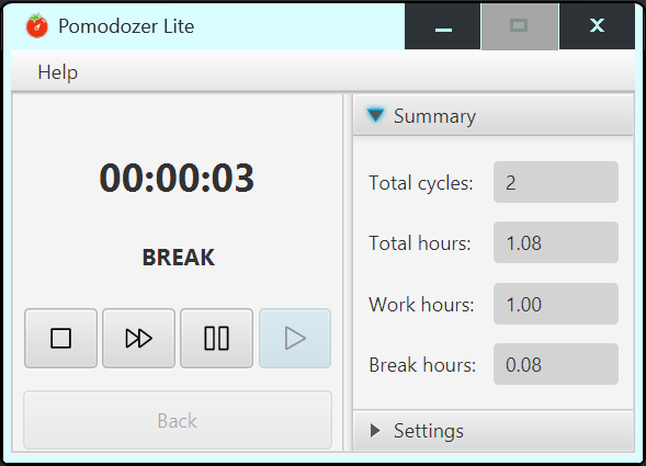 Pomodozer Lite v1.1 - statistics