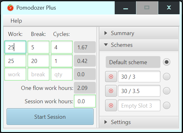 Pomodozer Plus v1.1 - settings